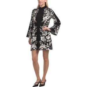LONDON TIMES Flared Sleeve Mock Neck Jacquard Mini Sweater Dress